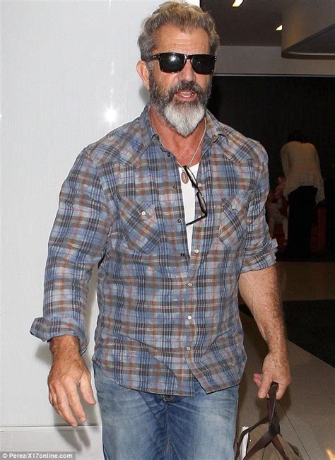 Mel Gibson shows off scruffy plaid shirt and grizzly grey beard at LAX | Grey beards, Beard ...