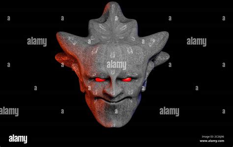 head of a demon with red eyes. illustration on black background. 3D ...