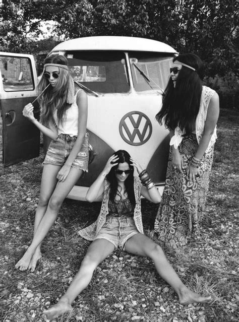 Woodstock Hippie Chicks Peace and Love Flower Power Hippy Girls Hippies 60s 70s Black and White ...