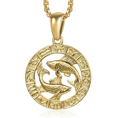 Pisces Zodiac Sign Necklace For Women Men Yellow Gold Pendant Necklace Male Woman Fashion ...