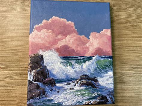 Acrylic Painting Aesthetic Pink Clouds Seascape original - Etsy