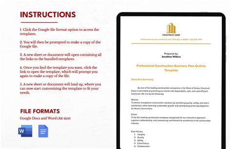 Professional Construction Business Plan Outline in Word, Google Docs ...