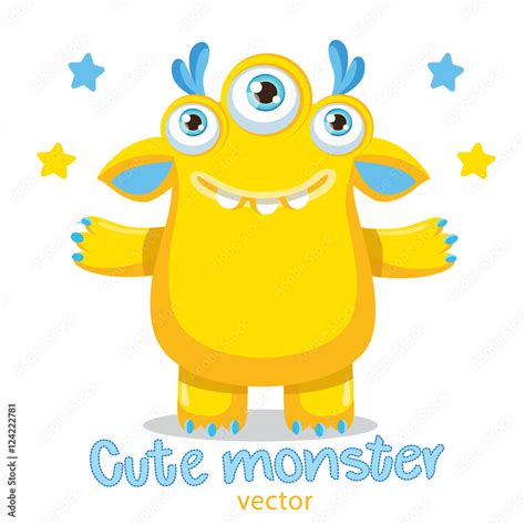 Funny Cute Monster Vector Illustration. Cartoon Yellow Monster Mascot ...