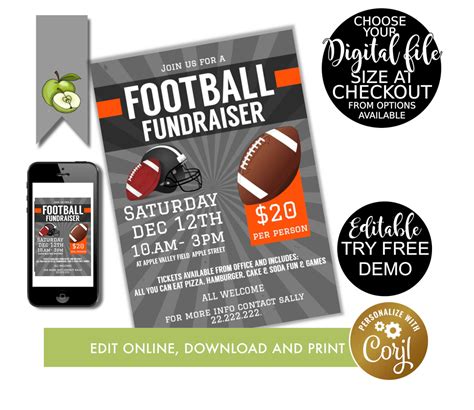 Football Fundraiser Flyer Football Tournament Poster School | Etsy