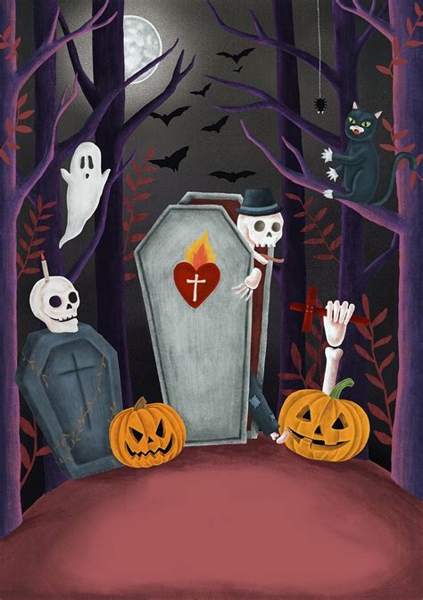 Hand drawn ghost graveyard Halloween | Premium PSD Illustration - rawpixel