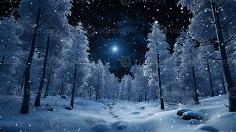 snowy night scene with a path through a snowy forest. generative ai. 28421140 Stock Photo at ...