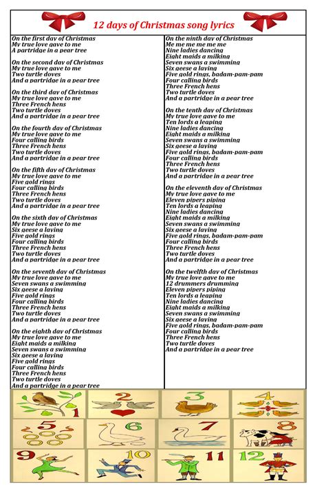 Printable Twelve Days Of Christmas Lyrics - Printable Calendars AT A GLANCE