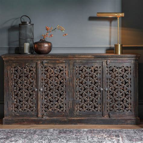 Rustic Carved Four Door Sideboard | Home Furniture