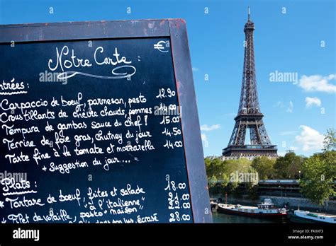 Paris france, french restaurant menu board with Eiffel Tower in the ...