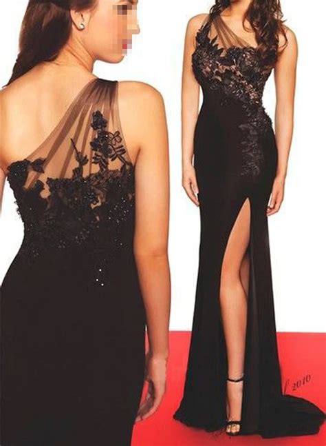 High Slit Long Black Formal Dress One Shoulder Slim Fitted Sexy Prom Dress Customized Size-in ...