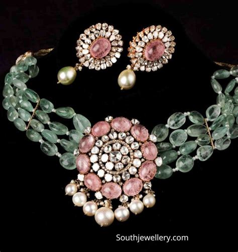 Emerald beads choker set - Indian Jewellery Designs