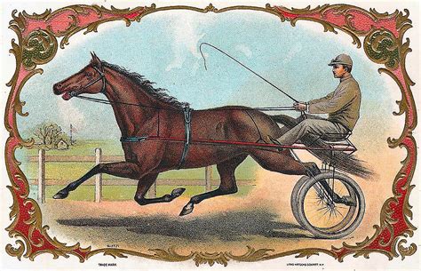 Man Riding Horse On Wheels Vintage Horse Racing Painting by Vintage Horse Racing Lithographs ...