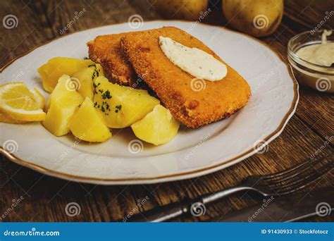 Fried cheese with potato stock image. Image of plate - 91430933