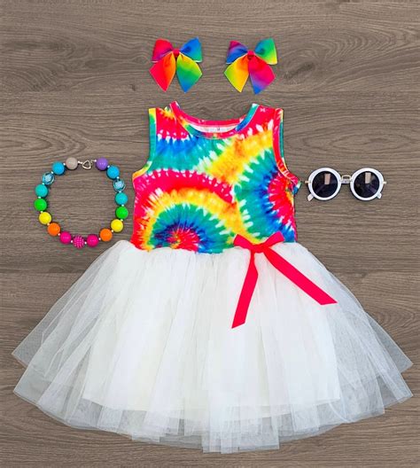 Girls Rainbow Tie Dye White Tulle Dress Tie Dye Tutu Dress | Etsy