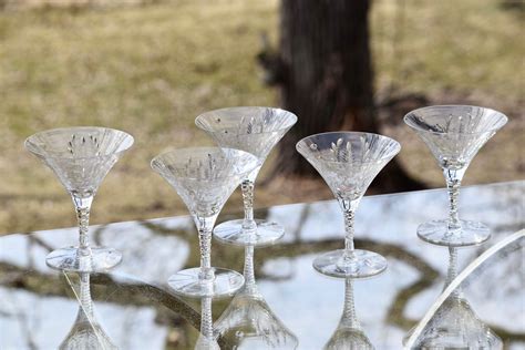 Vintage Etched CRYSTAL Martini Glasses, Set of 5, Antique Crystal ...