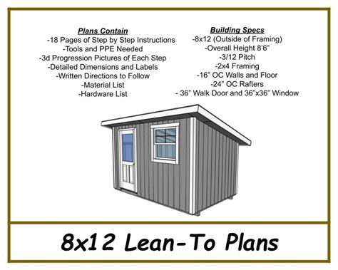 Lean to Shed Plans 8x12 PDF Download - Etsy