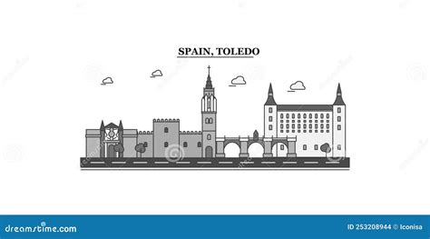 Spain, Toledo City Skyline Isolated Vector Illustration, Icons Stock ...