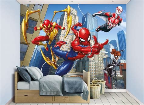 Kids room paper wallpapers Spider Man | Homewallmurals | Mural wallpaper, Wall murals, Spiderman