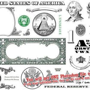 One Dollar Bill Design Images Photoshop Transparent File PNG - Etsy ...