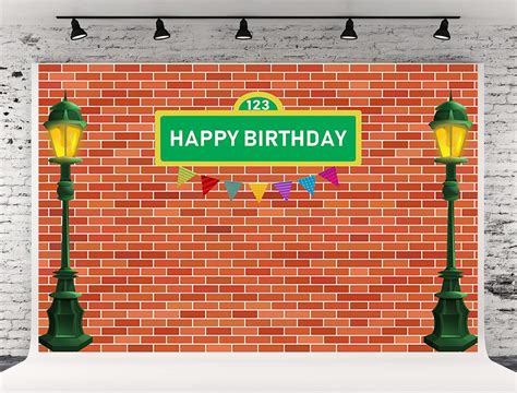 Buy 7x5ft Red Brick Wall Street Backdrop Cartoon Photography Backdrops Happy Birthday Party ...