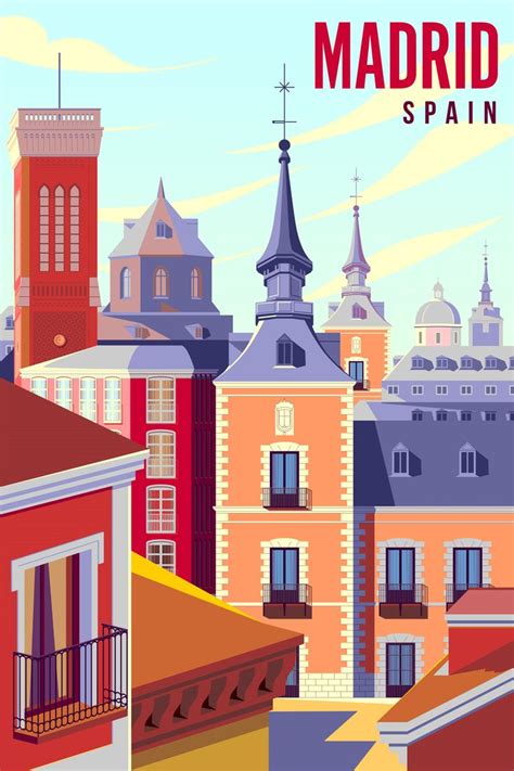 Madrid Poster, Spain Poster, Spain Print, Historic Spanish Old City ...