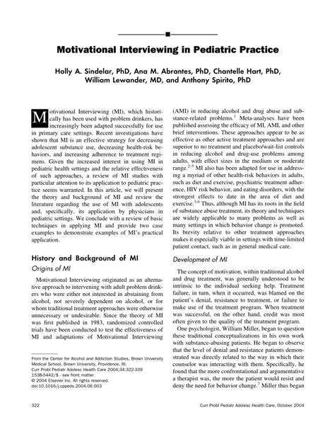 (PDF) Motivational interviewing in pediatric practice