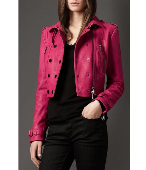 Women's Fuchsia Motorcycle Cropped Pink Leather Jacket - Jackets Masters