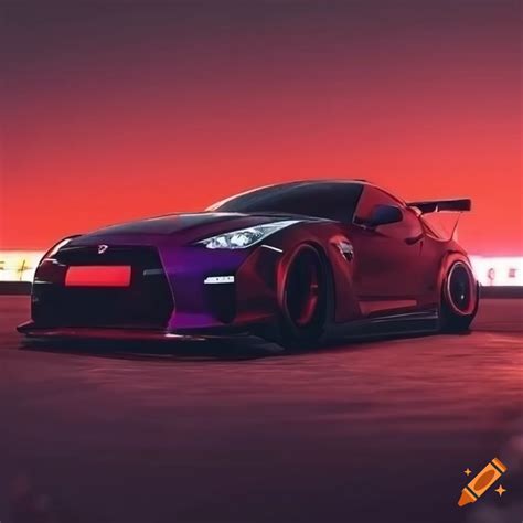 Jdm-inspired artwork of a red sun and gtr r35 on Craiyon