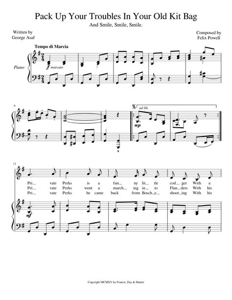 Pack Up Your Troubles In Your Old Kit Bag Sheet music for Piano, Voice | Download free in PDF or ...