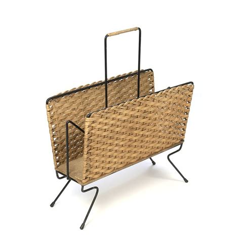 Vintage newspaper rack with wicker - Retro Studio