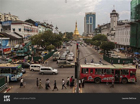 Yangon, Myanmar - Oct 26, 2015: A view of downtown Yangon, Myanmar ...