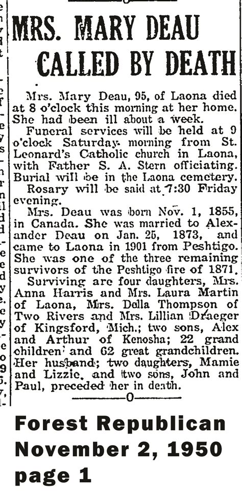 Forest County connections to the Great Peshtigo Fire – Crandon Area Historical Society