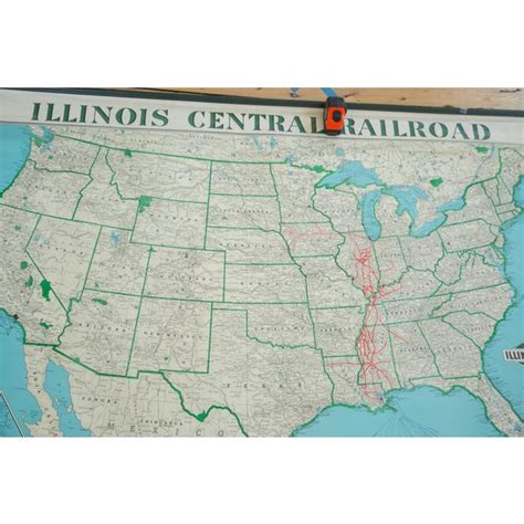 Vintage Illinois Central Railroad Pull Down Map | Chairish