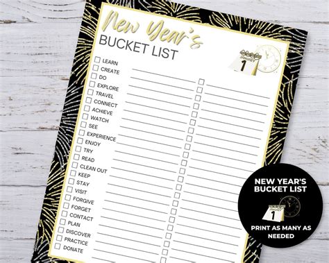 New Years Bucket List, New Year Printable, New Year's Activity, New ...