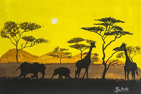 UNICEF Market | Acrylic Landscape Painting on Canvas - African Safari Sunset
