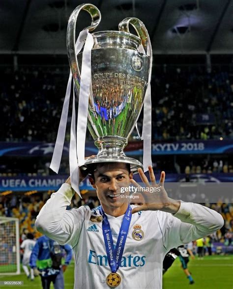 Cristiano Ronaldo of Real Madrid CF celebrating his fifth Champions League trophy during the ...