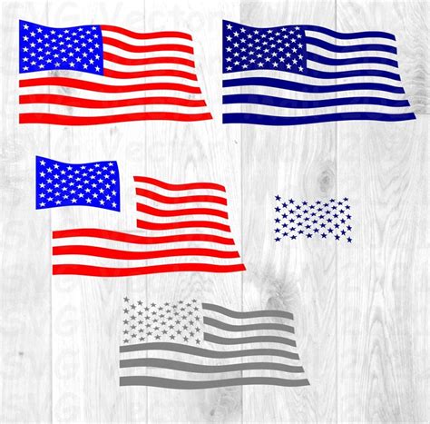 four american flags on white wood background