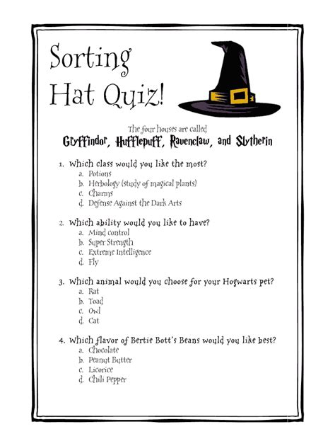 Printable Sorting Hat Quiz - Printable Blank World