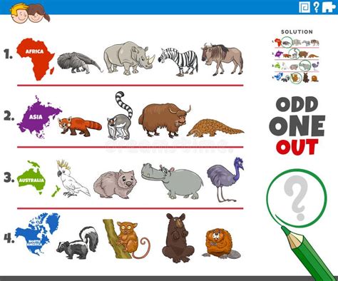 Odd One Out Picture Game with Wild Animal Species Stock Vector - Illustration of item, education ...