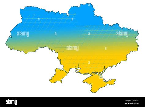 Ukraine outline with color of national flag on white background ...