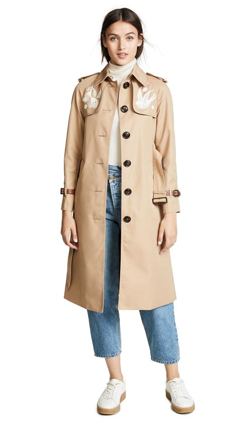 COACH Lace Embroidered Trench Coat in Khaki (Natural) - Lyst