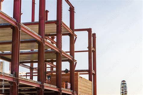 construction of the building of metal structures, metal frame roof ...