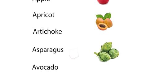 'A' Letter starting fruits and vegitables names - Kidseasylearn