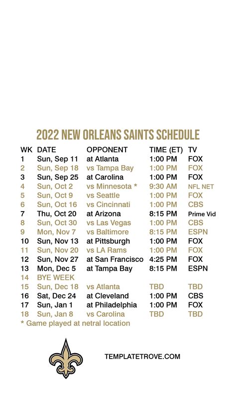 2022-2023 New Orleans Saints Lock Screen Schedule for iPhone 6-7-8 Plus