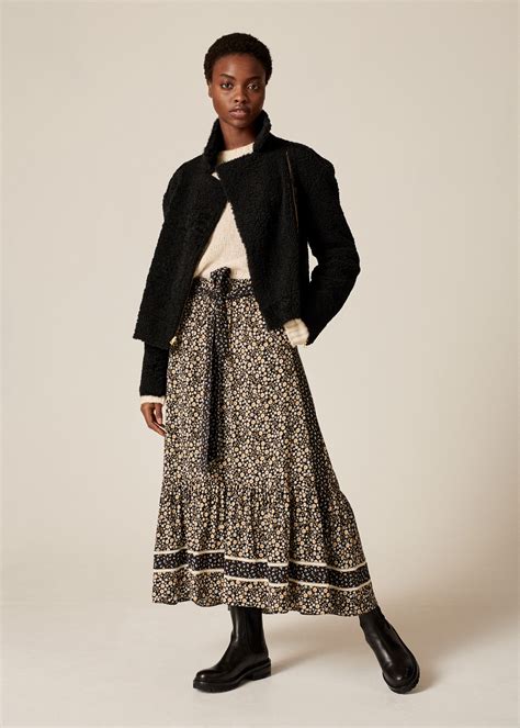 Cutout Floral Crochet Trim Skirt + Belt Black/Otter Grey/Chalk/Marmalade