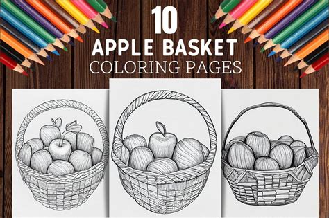 Apple Basket Coloring Pages Graphic by Bonobo Digital · Creative Fabrica