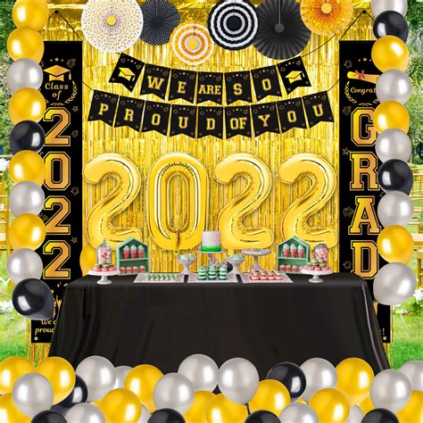 Buy 2022 Graduation Decorations kit -black and gold Graduation Party Decorations Supplies ...