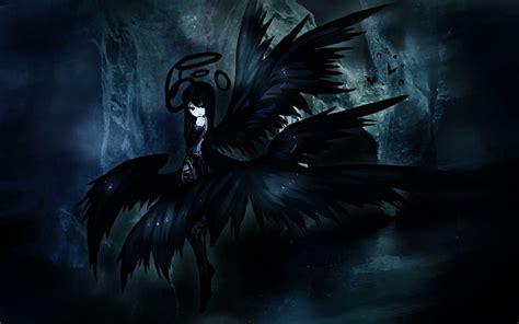 1170x2532px | free download | HD wallpaper: Anime black angel, girl in black angel wings ...