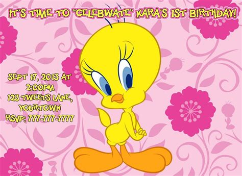 Items similar to Tweety Bird Birthday Invitation or Thank You Card ...