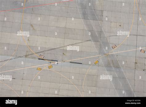 Aerial view of marking on airport tarmac Stock Photo - Alamy